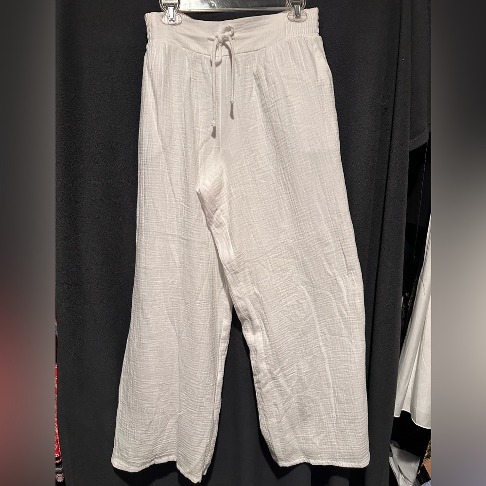 JM Collection White Wide Leg Double Cotton Gauze Pants